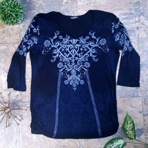 Y2K Vanilla Sugar Women's Blue 3/4 Sleeve Shirt with Rhinestone Embellishments